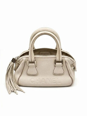 Chanel White Leather Tassel Small Bowler Bag Satchel